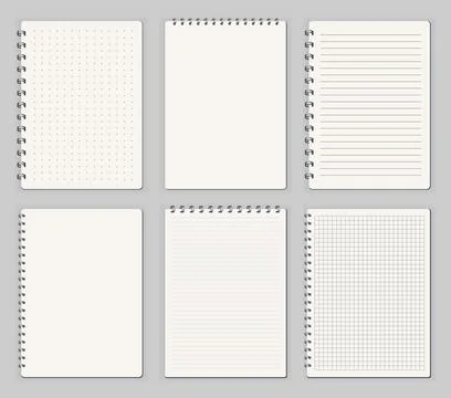 Notebooks lined dots. Sketchbook blank pages with variety view. Notepad vector Stock Illustration