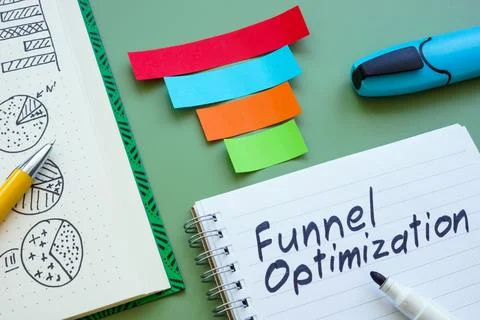 Notebooks with marketing data on funnel optimization. Foto stock