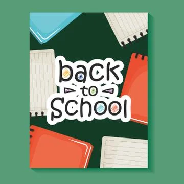 Notebooks school supplies with textbooks pattern Illustrazione stock