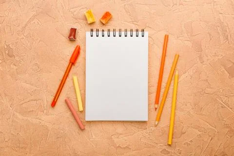 Notebooks, spiral notepad on a table Stock Photos