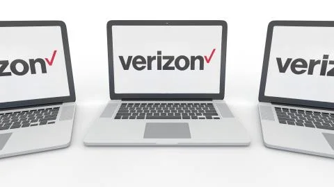 Notebooks with Verizon Communications logo on the screen. Computer technology Stock-Illustration