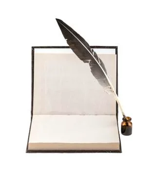 Notepad and  feather with ink Stock Photos