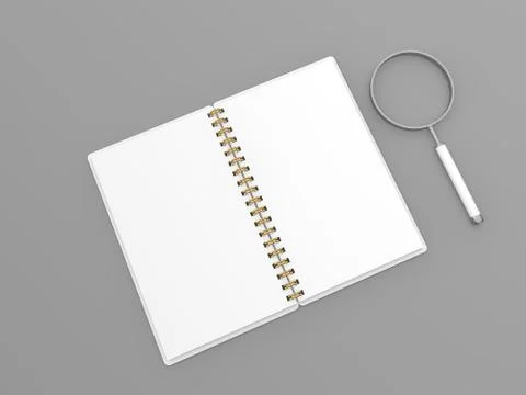 Notepad and magnifying glass layout . Stock Illustration
