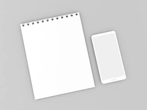 Notepad and mobile phone on a gray background. Stock Illustration