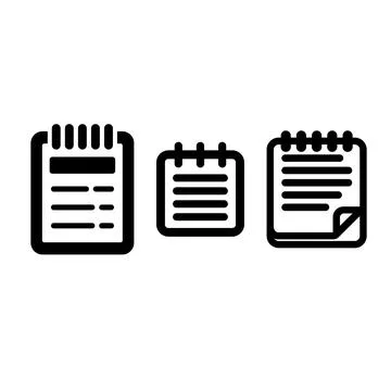 Notepad and Notes Icon Set in Black Outline Style 库存插图