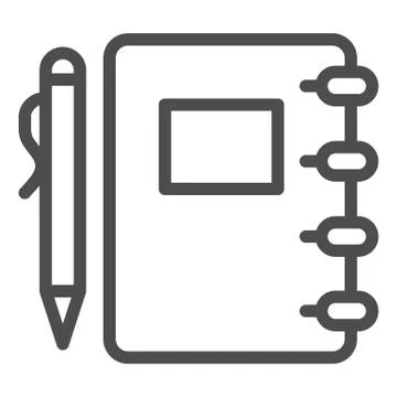 Notepad and pen line icon, school concept, spiral notebook with pen sign on Stock Illustration