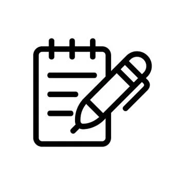Notepad and pen vector icon. Isolated contour symbol illustration Stock Illustration
