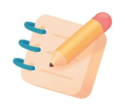 Notepad and pencil, 3d icon Stock Illustration