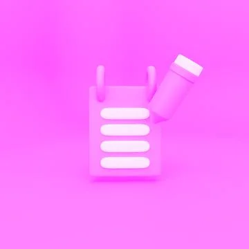 Notepad and pencil 3d render pink background Stock Illustration