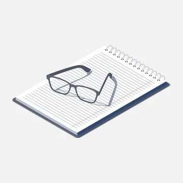 A notepad and reading glasses. EPS 10 isometric vector illustration Illustrazione stock
