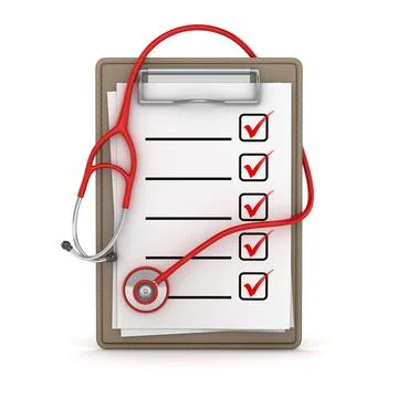 Notepad and Red Stethoscope Foto stock