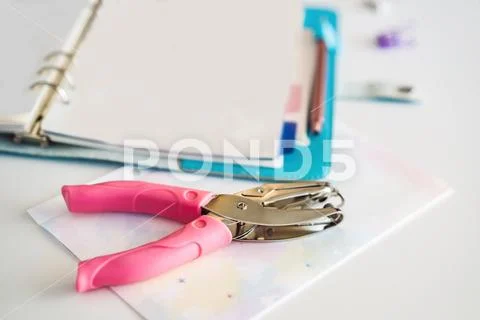 Notepad and stationery on white background. Planner for business and study. Fans Stock Photos