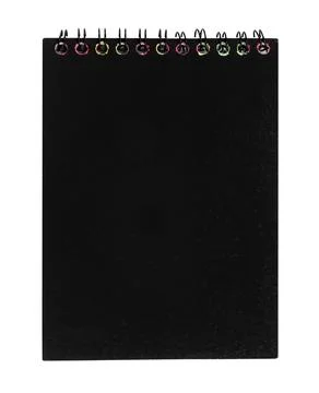 Notepad with black loose-leaf sheets on a white background. Notebook. Offic.. Stock Photos