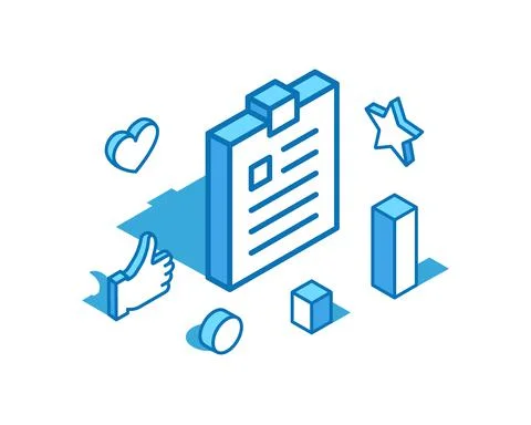 Notepad blue line isometric illustration. Tablet, exercise book, notebook 3D Stock Illustration