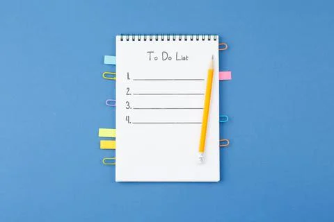 Notepad with bookmarks paper clip, note sheets. Stock Photos