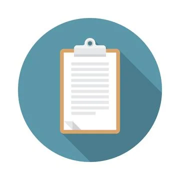 Notepad circle icon with long shadow. Flat design style. Stock Illustration