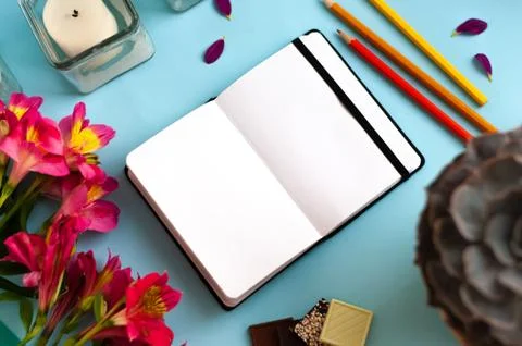 Notepad on color background Stock Photos