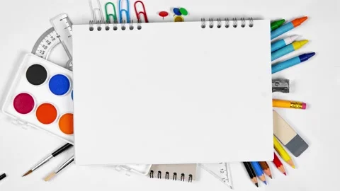 Notepad with Colorful School Supplies Video stock 159790062