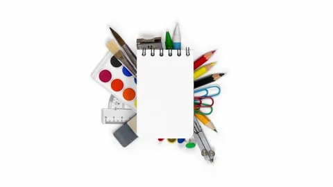 Notepad with Colorful School Supplies Video stock 178941005