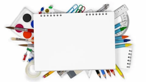 Notepad with Colorful School Supplies Stock Footage 182823945