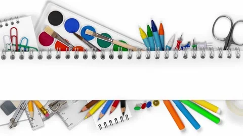 Notepad with Colorful School Supplies Stock Footage 196721327