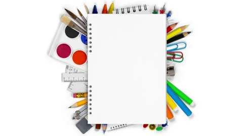 Notepad with Colorful School Supplies Stock Footage 199003447