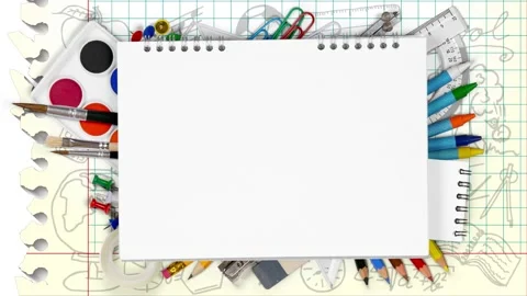 Notepad with Colorful School Supplies Video stock 200414625