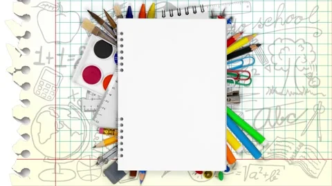 Notepad with Colorful School Supplies Video stock 202624136