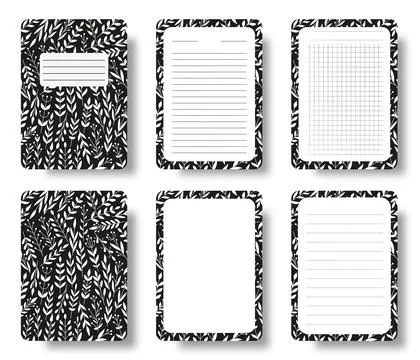 Notepad cover line grid page floral branch leaf Stock Illustration