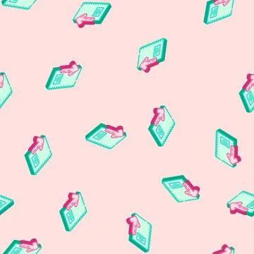 Notepad download file isometric icon seamless pattern Stock Illustration
