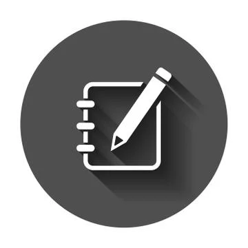 Notepad edit document with pencil icon. Vector illustration with long shadow. Stock Illustration
