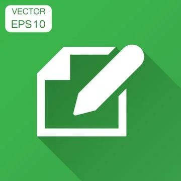 Notepad edit document with pencil icon. Vector illustration with long shadow. Stock Illustration