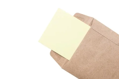 Notepad in the envelope on white background Stock Photos