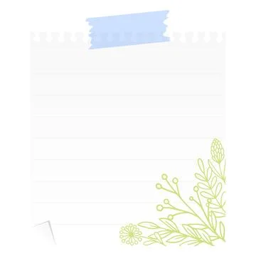Notepad with flower corner and tape Ilustración de archivo