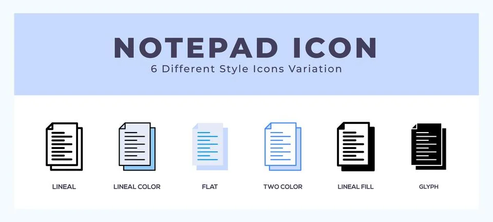 Notepad icon set with different styles. Vector illustration. イラスト素材