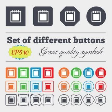 Notepad icon sign. Big set of colorful, diverse, high-quality buttons. Vector Stock Illustration