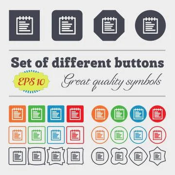 Notepad icon sign. Big set of colorful, diverse, high-quality buttons. Vector Stock Illustration