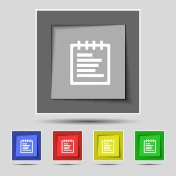 Notepad icon sign on original five colored buttons. Vector Stock Illustration