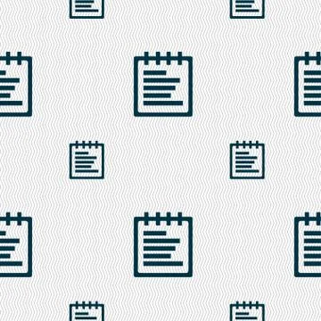 Notepad icon sign. Seamless pattern with geometric texture. Vector Stock Illustration