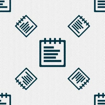 Notepad icon sign. Seamless pattern with geometric texture. Vector Stock Illustration