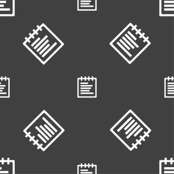Notepad icon sign. Seamless pattern on a gray background. Vector 스톡 일러스트