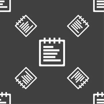 Notepad icon sign. Seamless pattern on a gray background. Vector Illustrazione stock