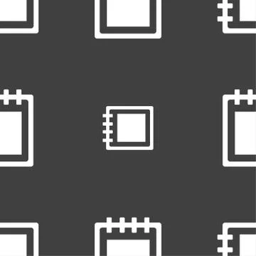 Notepad icon sign. Seamless pattern on a gray background. Vector 스톡 일러스트