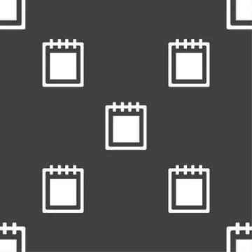 Notepad icon sign. Seamless pattern on a gray background. Vector 스톡 일러스트