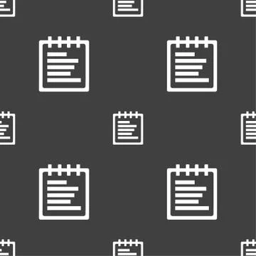 Notepad icon sign. Seamless pattern on a gray background. Vector 스톡 일러스트