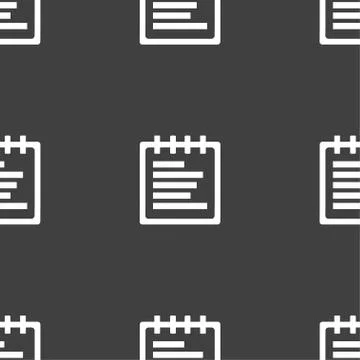 Notepad icon sign. Seamless pattern on a gray background. Vector Illustrazione stock