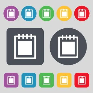 Notepad icon sign. A set of 12 colored buttons. Flat design. Vector Illustrazione stock