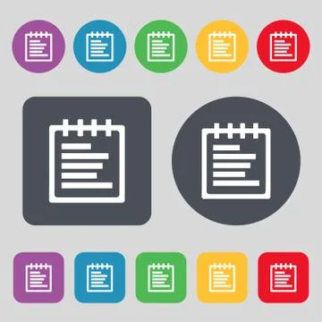 Notepad icon sign. A set of 12 colored buttons. Flat design. Vector Illustrazione stock