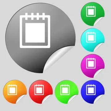 Notepad icon sign. Set of eight multi colored round buttons, stickers. Vector Stock Illustration