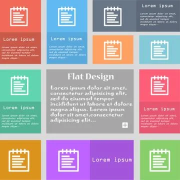 Notepad icon sign. Set of multicolored buttons with space for text. Vector Stock Illustration